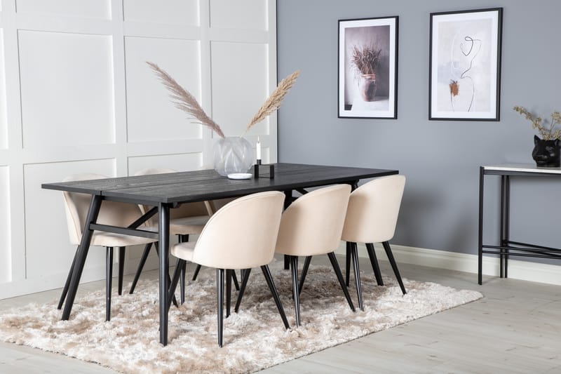 DAGAVID Matbord 195 cm Svart + 6 ALTEA Sammetsstolar Beige - Möbler - Matplats - Matgrupp & matbord med stolar