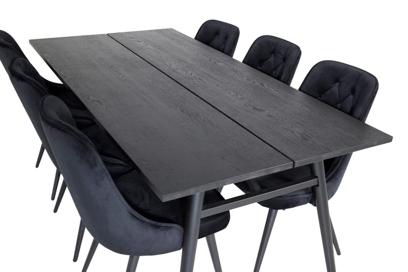DAGAVID Matbord 195 cm Svart + 6 CARRERA LYX Sammetsstolar - Möbler - Matplats - Matgrupp & matbord med stolar