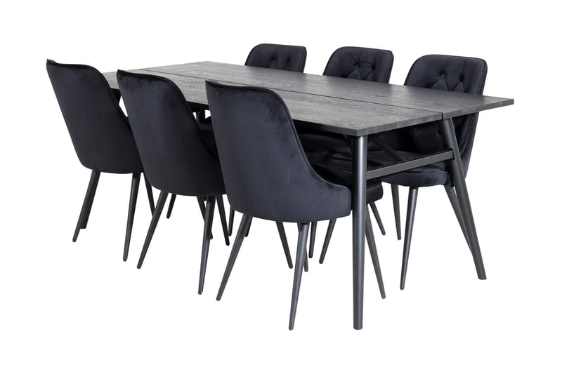 DAGAVID Matbord 195 cm Svart + 6 CARRERA LYX Sammetsstolar