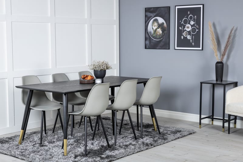 Daicy Matgrupp 180 cm inkl 6 Ypas Stolar - Svart/Mässing/Grå - Möbler - Matplats - Matgrupp & matbord med stolar