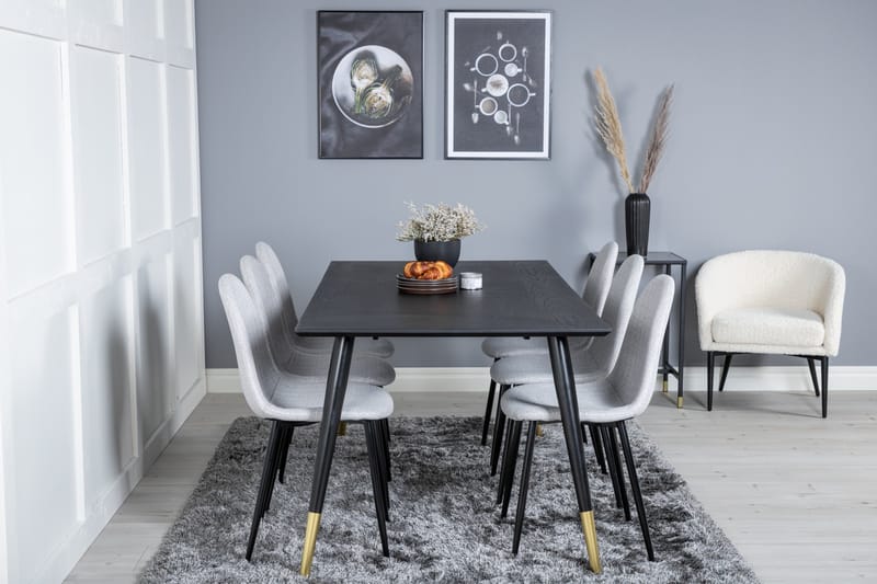 Daicy Matgrupp 180 cm inkl 6 Ypas Stolar - Svart/Mässing/Grå - Möbler - Matplats - Matgrupp & matbord med stolar