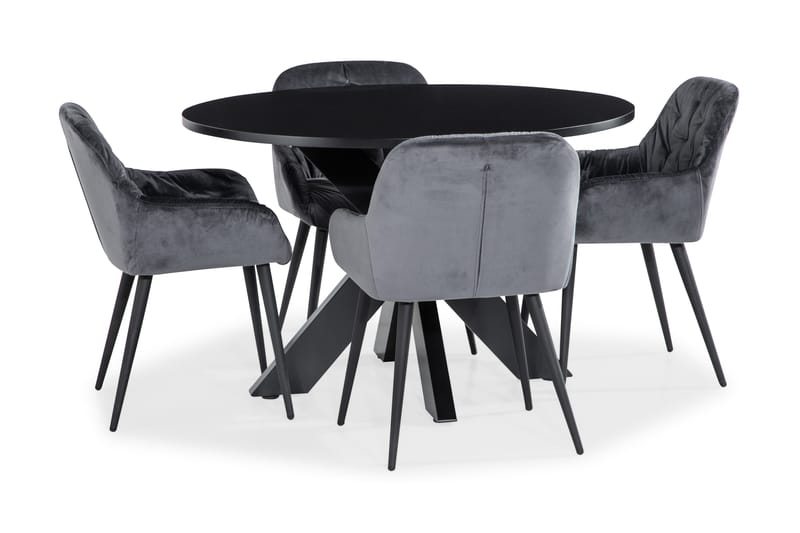 DEMONA Matgrupp Rund 120 + 4 MARY Köksstol Sammet - Matgrupp & matbord med stolar