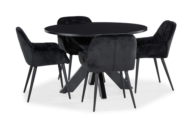 DEMONA Matgrupp Rund 120 + 4 MARY Köksstol Sammet - Matgrupp & matbord med stolar