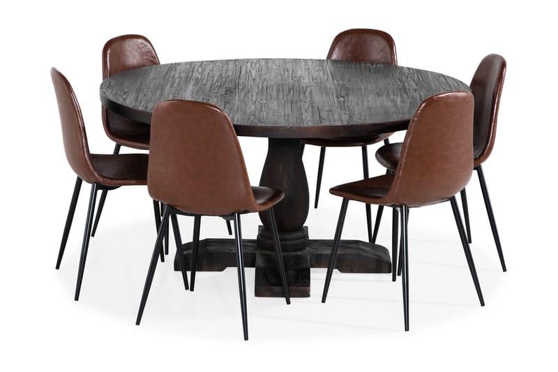 DIJON Matgrupp 150 cm Rund + 6 Mastolar Brun - Möbler - Matplats - Matgrupp & matbord med stolar