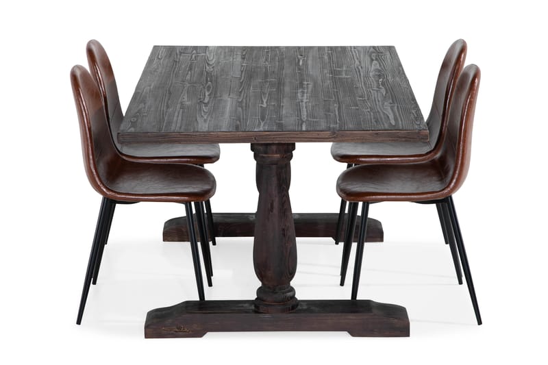 DIJON Matgrupp 160 cm + 4 Matstolar Brun - Matgrupp & matbord med stolar