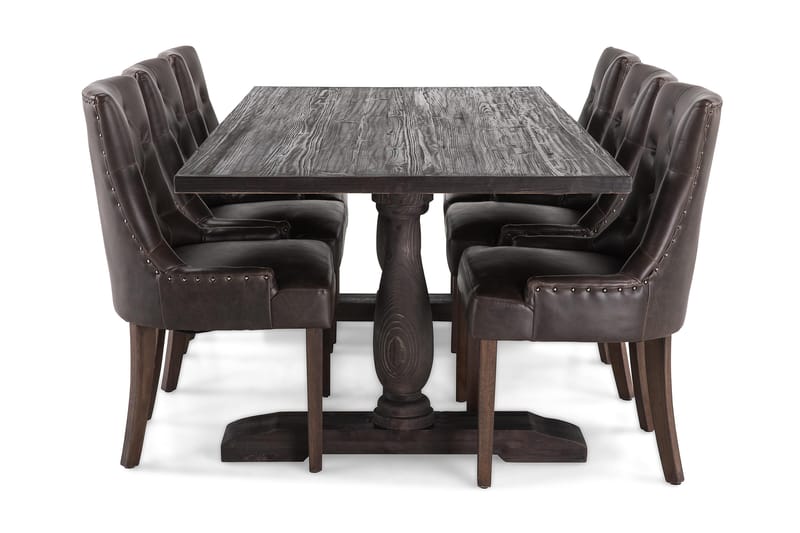 Dijon Matgrupp 200 cm med 6 Tuva Fåtölj - Vintage Trä / Brun Pu - Möbler - Matplats - Matgrupp & matbord med stolar