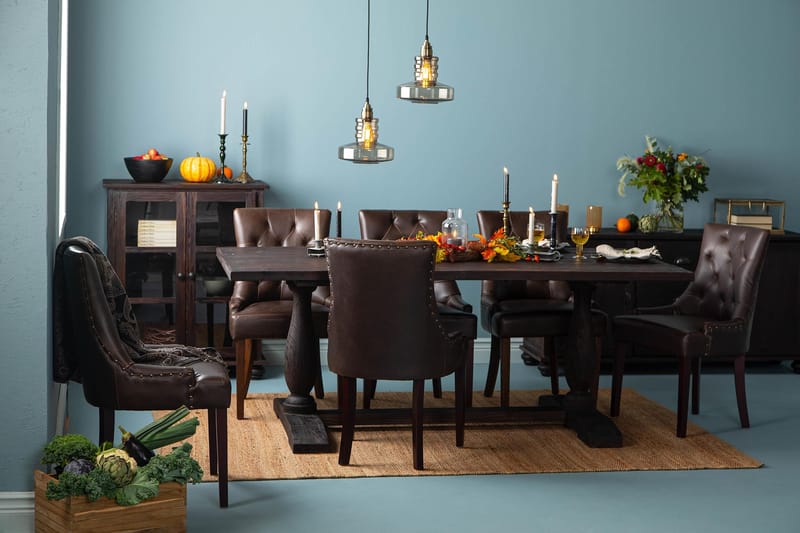 Dijon Matgrupp 200 cm med 6 Tuva Fåtölj - Vintage Trä / Brun Pu - Möbler - Matplats - Matgrupp & matbord med stolar