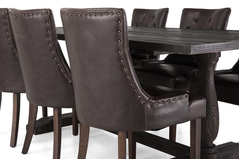 Dijon Matgrupp 200 cm med 6 Tuva Fåtölj - Vintage Trä / Brun Pu - Möbler - Matplats - Matgrupp & matbord med stolar