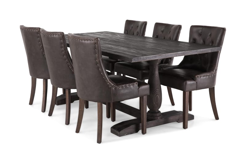 Dijon Matgrupp 200 cm med 6 Tuva Fåtölj, Vintage Trä / Brun Pu