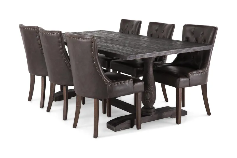 Dijon Matgrupp 200 cm med 6 Tuva Fåtölj - Vintage Trä / Brun Pu - Möbler - Matplats - Matgrupp & matbord med stolar