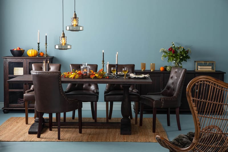 Dijon Matgrupp 200 cm med 6 Tuva Fåtölj - Vintage Trä / Brun Pu - Möbler - Matplats - Matgrupp & matbord med stolar