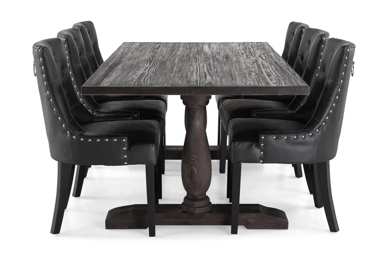 Dijon Matgrupp 200 cm med 6 Tuva Fåtölj - Vintage Trä / Svart Pu - Möbler - Matplats - Matgrupp & matbord med stolar