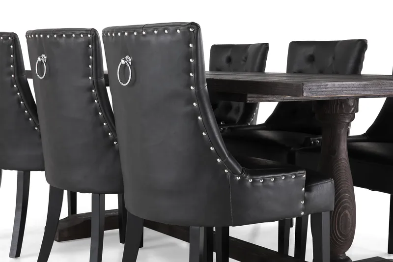 Dijon Matgrupp 200 cm med 6 Tuva Fåtölj - Vintage Trä / Svart Pu - Möbler - Matplats - Matgrupp & matbord med stolar