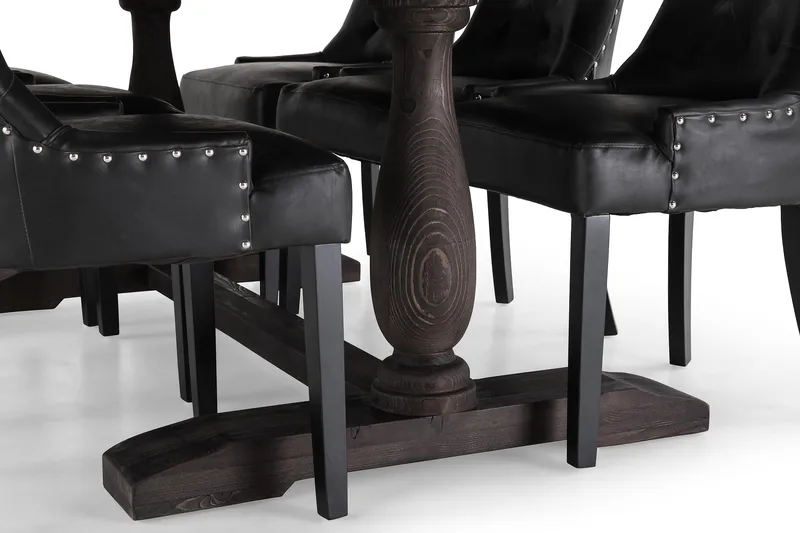 Dijon Matgrupp 200 cm med 6 Tuva Fåtölj - Vintage Trä / Svart Pu - Möbler - Matplats - Matgrupp & matbord med stolar