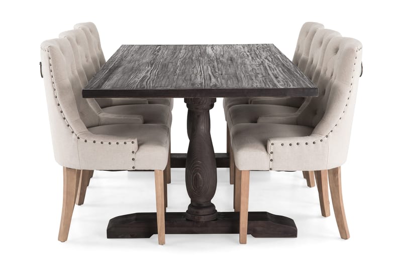 Dijon Matgrupp 200 cm med 6 Viktoria Fåtölj - Vintage Trä / Beige Trä - Möbler - Matplats - Matgrupp & matbord med stolar