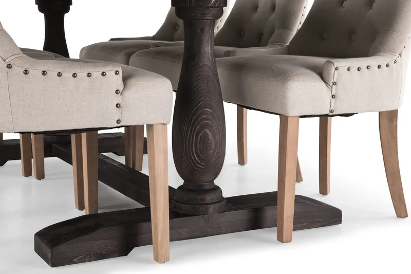 Dijon Matgrupp 200 cm med 6 Viktoria Fåtölj - Vintage Trä / Beige Trä - Möbler - Matplats - Matgrupp & matbord med stolar