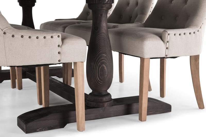 Dijon Matgrupp 200 cm med 6 Viktoria Fåtölj - Vintage Trä / Beige Trä - Möbler - Matplats - Matgrupp & matbord med stolar