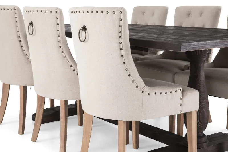 Dijon Matgrupp 200 cm med 6 Viktoria Fåtölj - Vintage Trä / Beige Trä - Möbler - Matplats - Matgrupp & matbord med stolar