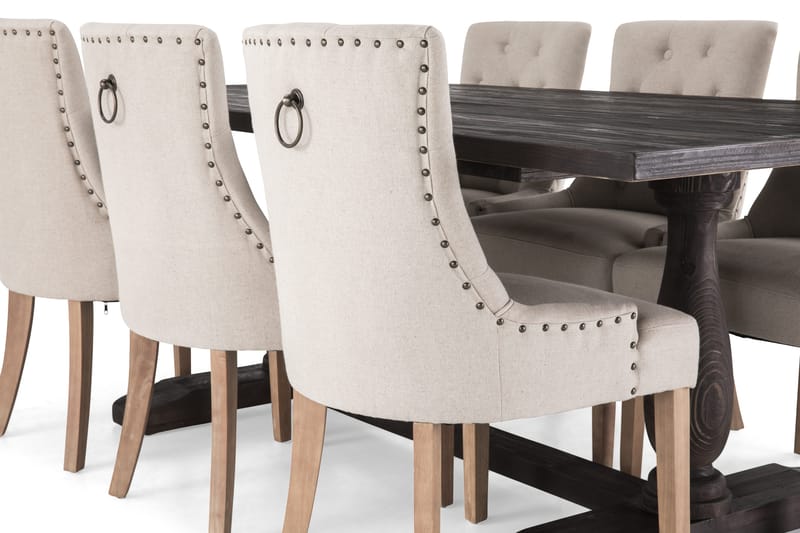 Dijon Matgrupp 200 cm med 6 Viktoria Fåtölj - Vintage Trä / Beige Trä - Möbler - Matplats - Matgrupp & matbord med stolar