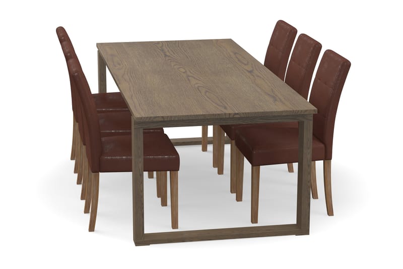 DUNG Matbord 220 cm + 6st STILO Matstol Brun - Matgrupp & matbord med stolar