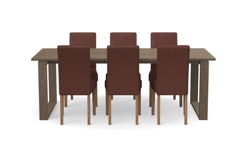 DUNG Matbord 220 cm + 6st STILO Matstol Brun - Matgrupp & matbord med stolar