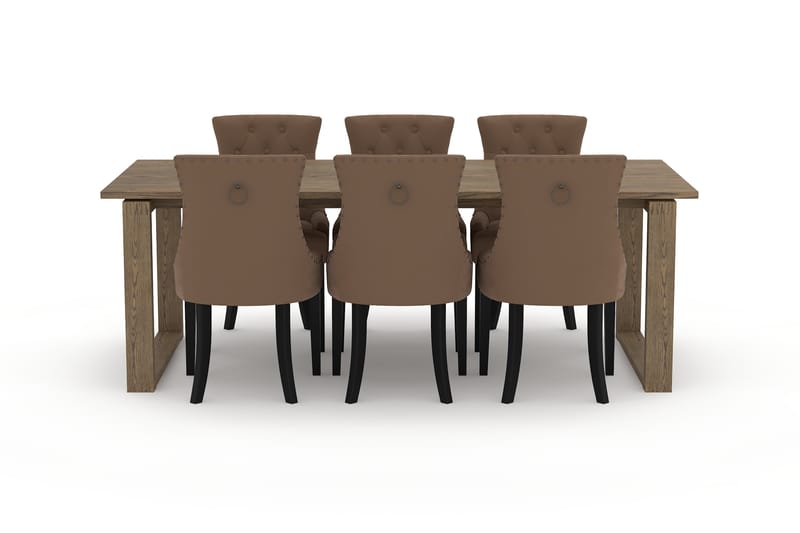 DUNG Matbord 220 cm + 6st VIKTORIA Matstol Brun - Matgrupp & matbord med stolar
