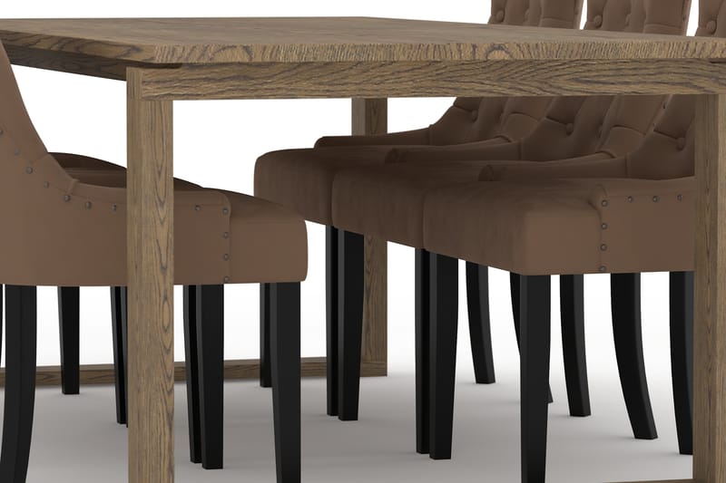 DUNG Matbord 220 cm + 6st VIKTORIA Matstol Brun - Matgrupp & matbord med stolar