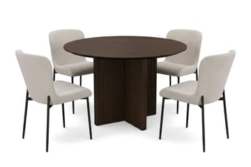 Edda Matgrupp runt 110 cm Rökt Ek med 4 Elsie Matstolar - Rökt ek/Beige - Möbler - Matplats - Matgrupp & matbord med stolar