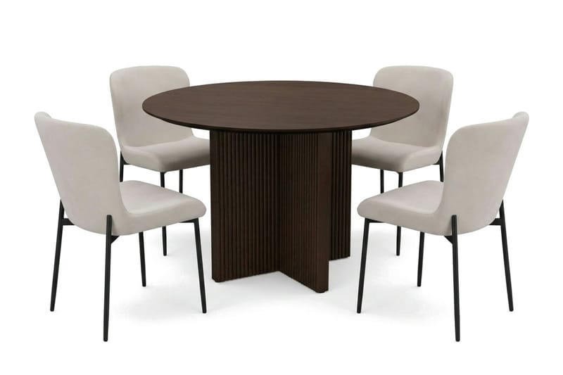 Edda Matgrupp runt 110 cm Rökt Ek med 4 Elsie Matstolar - Rökt ek/Beige - Möbler - Matplats - Matgrupp & matbord med stolar