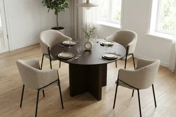 Edda Matgrupp runt 110 cm Rökt Ek med 4 Filip Matstolar - Rökt ek - Möbler - Matplats - Matgrupp & matbord med stolar