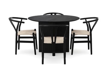 Edda Matgrupp runt 110 cm Svart med 4 Dastoori Matstolar - Svart - Möbler - Matplats - Matgrupp & matbord med stolar