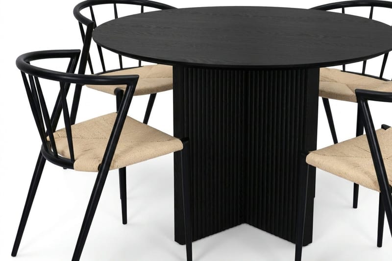 Edda Matgrupp runt 110 cm Svart med 4 Winston Matstolar - Svart - Möbler - Matplats - Matgrupp & matbord med stolar
