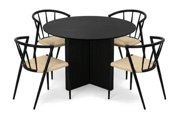 Edda Matgrupp runt 110 cm Svart med 4 Winston Matstolar - Svart - Möbler - Matplats - Matgrupp & matbord med stolar