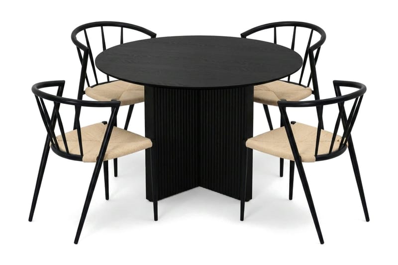 Edda Matgrupp runt 110 cm Svart med 4 Winston Matstolar - Svart - Möbler - Matplats - Matgrupp & matbord med stolar
