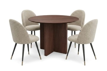 Edda Matgrupp runt 110 cm Valnöt med 4 Torsby Matstolar - Valnöt - Möbler - Matplats - Matgrupp & matbord med stolar
