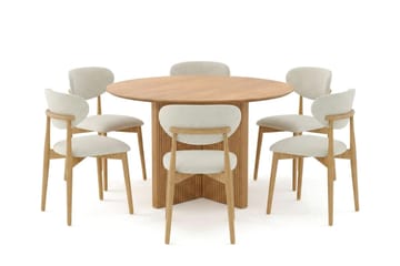 Edda Matgrupp runt 130 cm Ek med 6 Molly Matstolar - Ek - Möbler - Matplats - Matgrupp & matbord med stolar