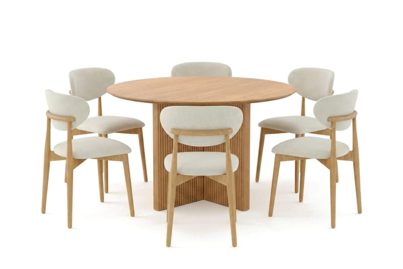 Edda Matgrupp runt 130 cm Ek med 6 Molly Matstolar - Ek - Möbler - Matplats - Matgrupp & matbord med stolar