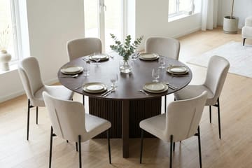 Edda Matgrupp runt 130 cm Rökt Ek med 6 Elsie Matstolar - Rökt ek/Beige - Möbler - Matplats - Matgrupp & matbord med stolar