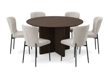 Edda Matgrupp runt 130 cm Rökt Ek med 6 Elsie Matstolar - Rökt ek/Beige - Möbler - Matplats - Matgrupp & matbord med stolar