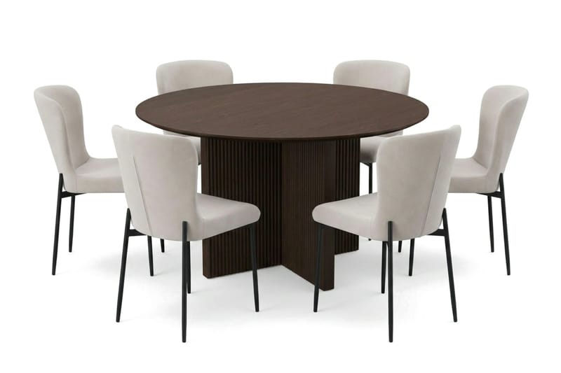 Edda Matgrupp runt 130 cm Rökt Ek med 6 Elsie Matstolar - Rökt ek/Beige - Möbler - Matplats - Matgrupp & matbord med stolar