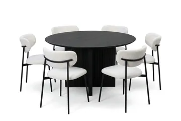 Edda Matgrupp runt 130 cm Svart med 6 Lucy Matstolar - Svart - Möbler - Matplats - Matgrupp & matbord med stolar