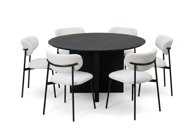 Edda Matgrupp runt 130 cm Svart med 6 Lucy Matstolar - Svart - Möbler - Matplats - Matgrupp & matbord med stolar