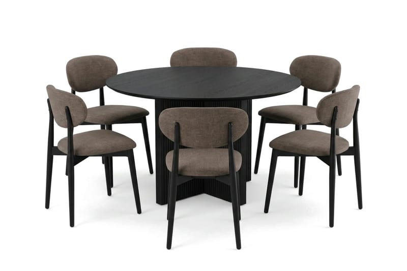Edda Matgrupp runt 130 cm Svart med 6 Molly Matstolar - Svart - Möbler - Matplats - Matgrupp & matbord med stolar