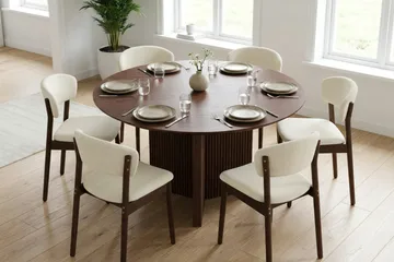 Edda Matgrupp runt 130 cm Valnöt med 6 Nala Matstolar - Valnöt - Möbler - Matplats - Matgrupp & matbord med stolar