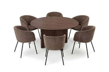 Edda Matgrupp runt 150 cm Valnöt med 6 Berit Matstolar - Möbler - Matplats - Matgrupp & matbord med stolar