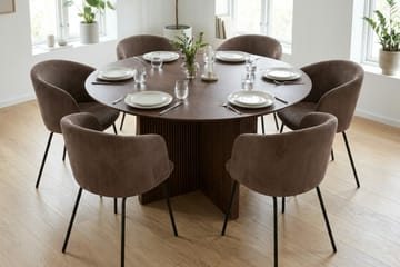 Edda Matgrupp runt 150 cm Valnöt med 6 Berit Matstolar - Möbler - Matplats - Matgrupp & matbord med stolar