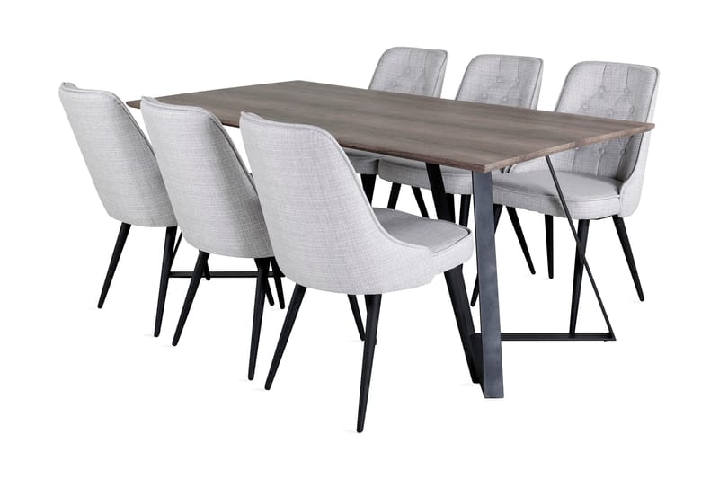 EDMUND Matbord 180 cm Grå/Svart + 6 CARRERA Stolar - Matgrupp & matbord med stolar