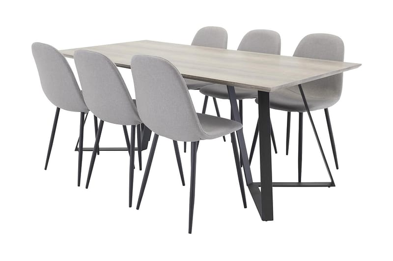 EDMUND Matbord Grå/Svart + 6 PESO Stol Ljusgrå/Svart - Matgrupp & matbord med stolar