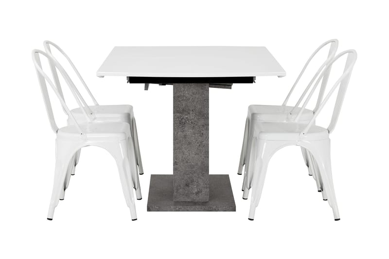 ELLA Förlängningsbart Bord 140 Vit/Grå + 4 CANNES Stol Vit - Matgrupp & matbord med stolar