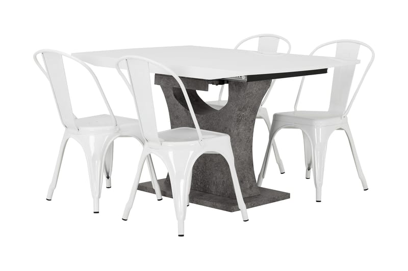 ELLA Förlängningsbart Bord 140 Vit/Grå + 4 CANNES Stol Vit - Matgrupp & matbord med stolar